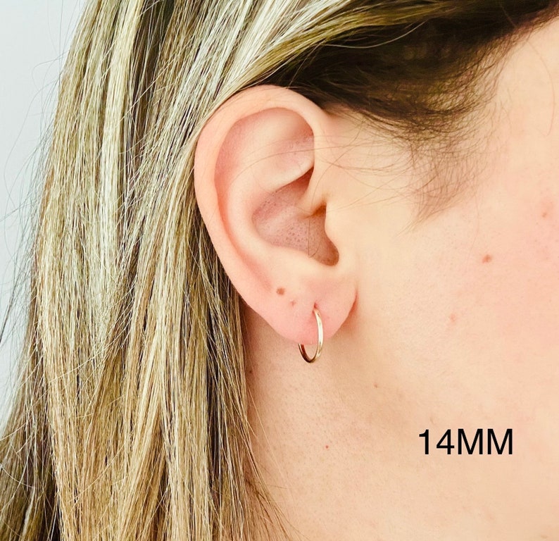 14K Gold Filled Tarnish Resistant, Small 10mm,12mm, 14mm, 16-26mm, Hypoallergenic Hoops, Earrings, Endless Hoops Sleeper Earrings 14kt Gold image 4