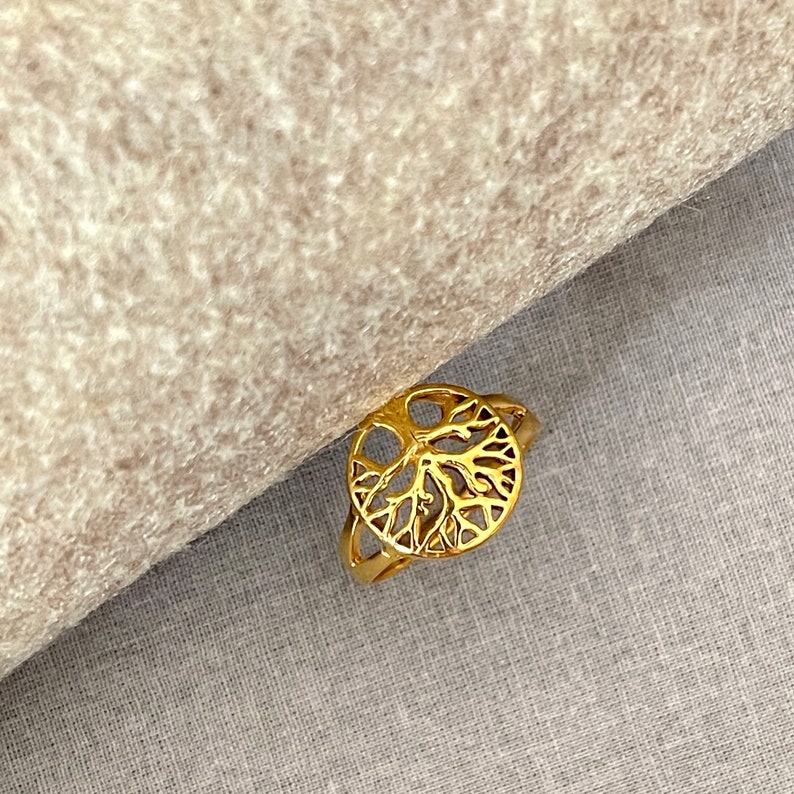 Gold Plated Sterling Silver Tree of Life Ring - Symbol of Growth and Strength Image 5