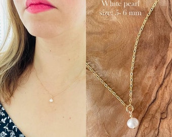 14K Gold Filled Tarnish Resistant Chain With Pearl Charm, Pearl Drop Necklace, Dainty Gold Pearl Necklace, 14K gold filled chain