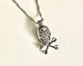 18k Gold  Tarnish Resistant, Skull Necklace With White Gold Plated Chain, Two-Sided Necklace, Halloween Gift, Great For Everyday Use