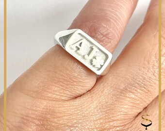 Anello con sigillo in argento sterling, incisione iniziale personalizzata