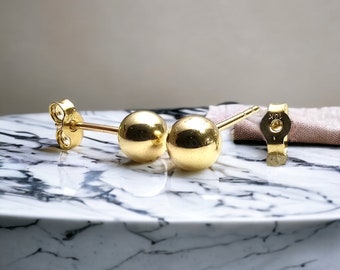 Sleek Classic 10k Solid Gold Ball Studs with Butterfly Back Closure