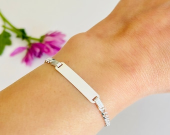 Dainty Personalized Sterling Silver ID Bracelet, Silver Engravable Women's Bracelet, 925 Silver Id Bracelet For Girls And Boys