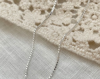 Dainty Sterling Silver Box Chain Necklace, 18 inch