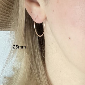 14k Gold Filled Tarnish Resistant Half Flat Wire Hoop Earrings Hypoallergenic Hoops, Classic Small Hoop Earrings Size 25mm
