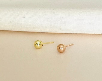 Dainty Sterling Silver Ball Stud Earrings, Gold & Rose Gold, 6mm