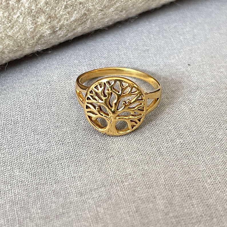 Gold Plated Sterling Silver Tree of Life Ring - Symbol of Growth and Strength Image 3