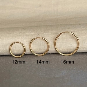 14K Gold Filled Tarnish Resistant, Small 10mm,12mm, 14mm, 16-26mm, Hypoallergenic Hoops, Earrings, Endless Hoops Sleeper Earrings 14kt Gold image 10