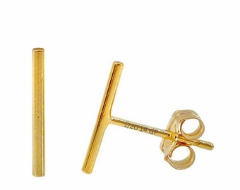 Tiny 14K Gold Filled & Sterling Silver Bar Stud Earrings - Minimalist Jewelry