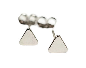 Triangle Stud Earrings in Sterling Silver, Triangle Silver Post Earrings, Small Minimal Triangle Earrings, Geometric Stacking Earrings