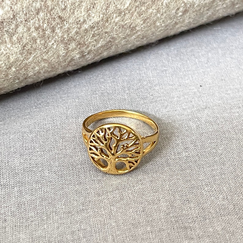 Gold Plated Sterling Silver Tree of Life Ring - Symbol of Growth and Strength Image 6