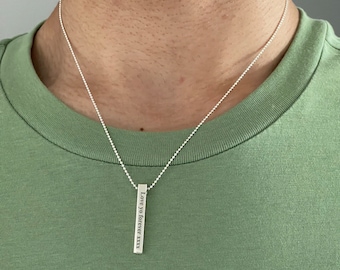 Custom Sterling Silver 3D Bar Necklace, Personalized Vertical Pendant