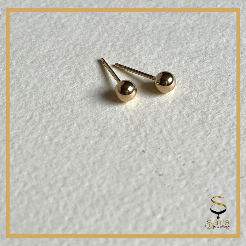 14K Yellow Gold Filled Round Ball Stud Earrings Pushback Available from 2mm - 5mm, 3mm, 4mm, Kids Genuine Gold Ball, Hypoallergenic Earring Image 8