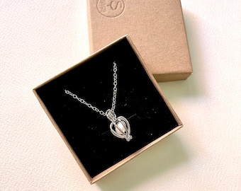 Heart Pearl Cage Necklace, 18K White Gold Plated Silver Chain