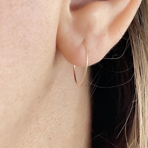 14k Gold Filled Tarnish Resistant Half Flat Wire Hoop Earrings Hypoallergenic, Classic Small Hoop Earrings