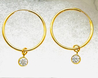 14k Gold Filled CZ Hoops | Minimalist Dangle Earrings