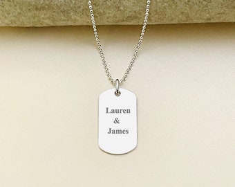 Custom Engraved Sterling Silver Dog Tag - Men's Personalized ID Tag with Ball Chain