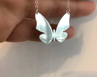 Sterling silver butterfly pendant with sterling silver chain, dainty silver necklace,