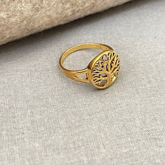 Gold Plated Sterling Silver Tree of Life Ring - Symbol of Growth and Strength