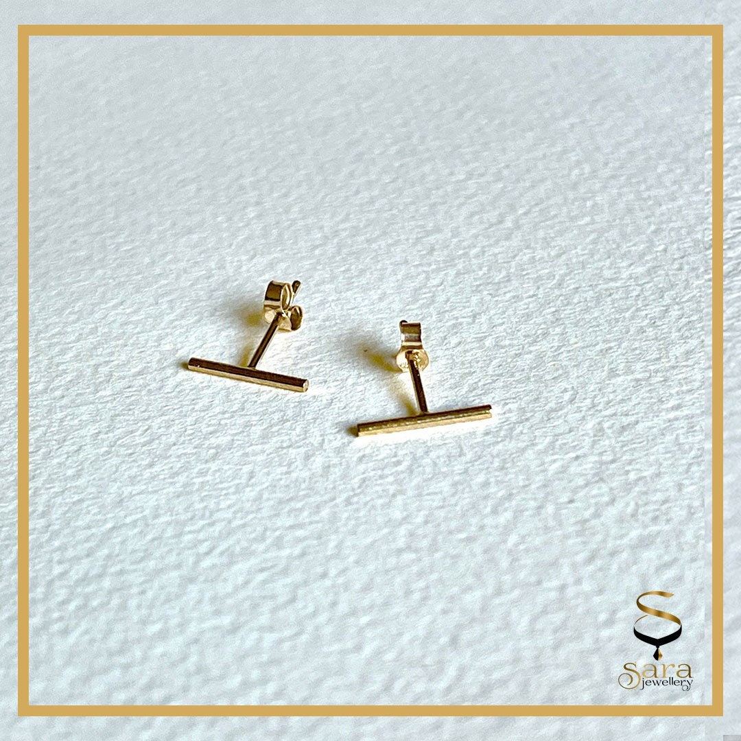 14K Gold T Stud Earrings Small Gold Earrings Dainty | Etsy Canada