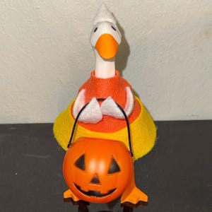 Mini Desk Goose Candy Corn Halloween Outfit for 7” figurine  NO GOOSE INCLUDED  Small Office Desk Goose  Handmade Poseable Arms Fall