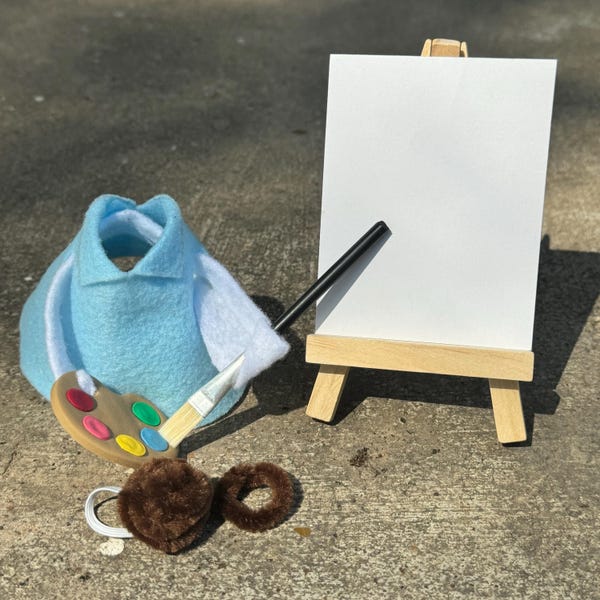 Mini ganso de escritorio con traje de artista inspirado en Bob Ross para figura de 18 cm / NO INCLUYE GANSO / Hecho a mano