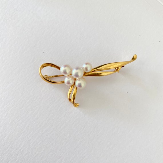 Mikomoto Akoya Pearl 18k Gold Brooch/ Vintage Pea… - image 2