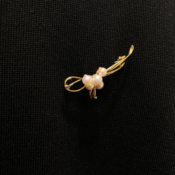 Mikomoto Akoya Pearl 18k Gold Brooch/ Vintage Pea… - image 10