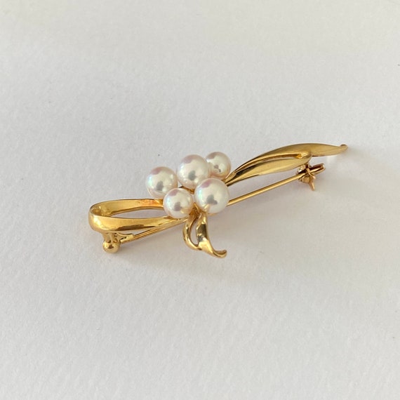 Mikomoto Akoya Pearl 18k Gold Brooch/ Vintage Pea… - image 4