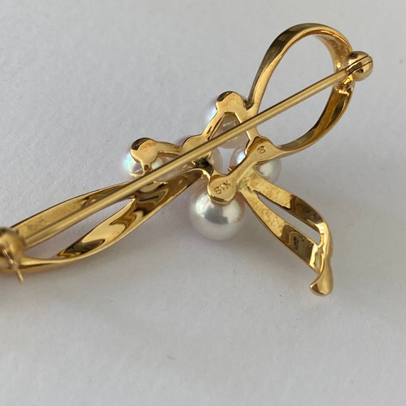 Mikomoto Akoya Pearl 18k Gold Brooch/ Vintage Pea… - image 7