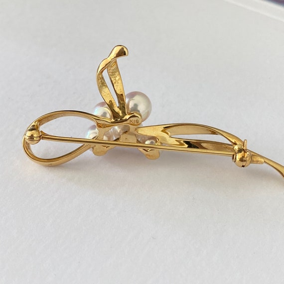 Mikomoto Akoya Pearl 18k Gold Brooch/ Vintage Pea… - image 8