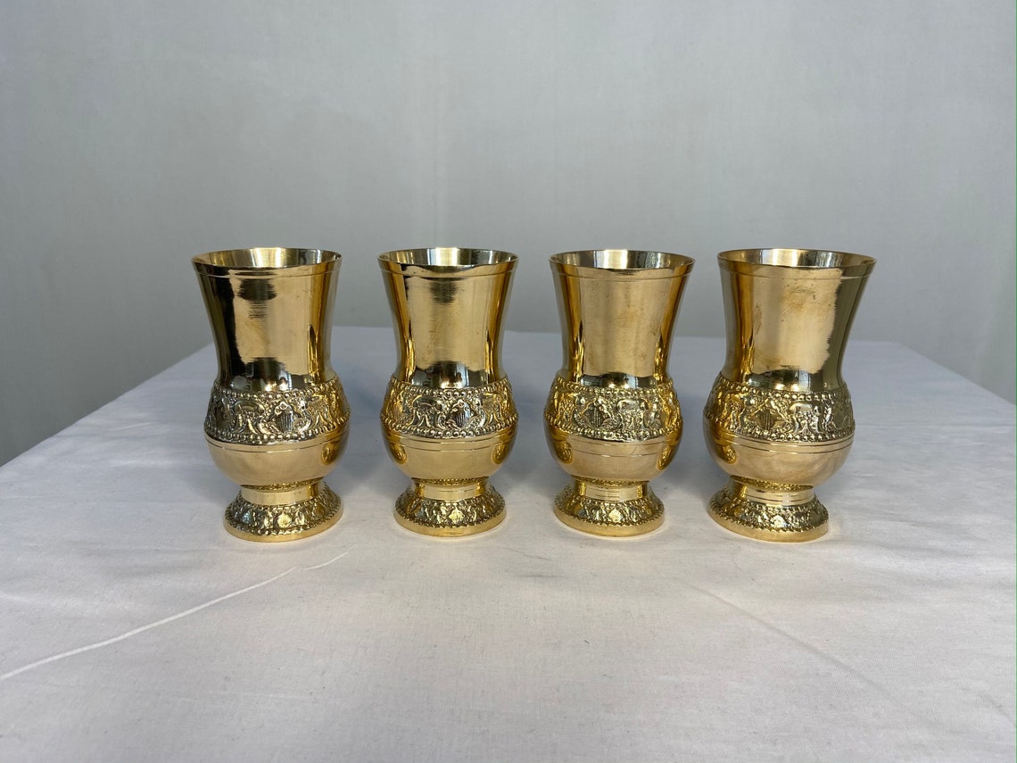 Brass Whiskey glasses set of 4 x200ml with engravings Etsy