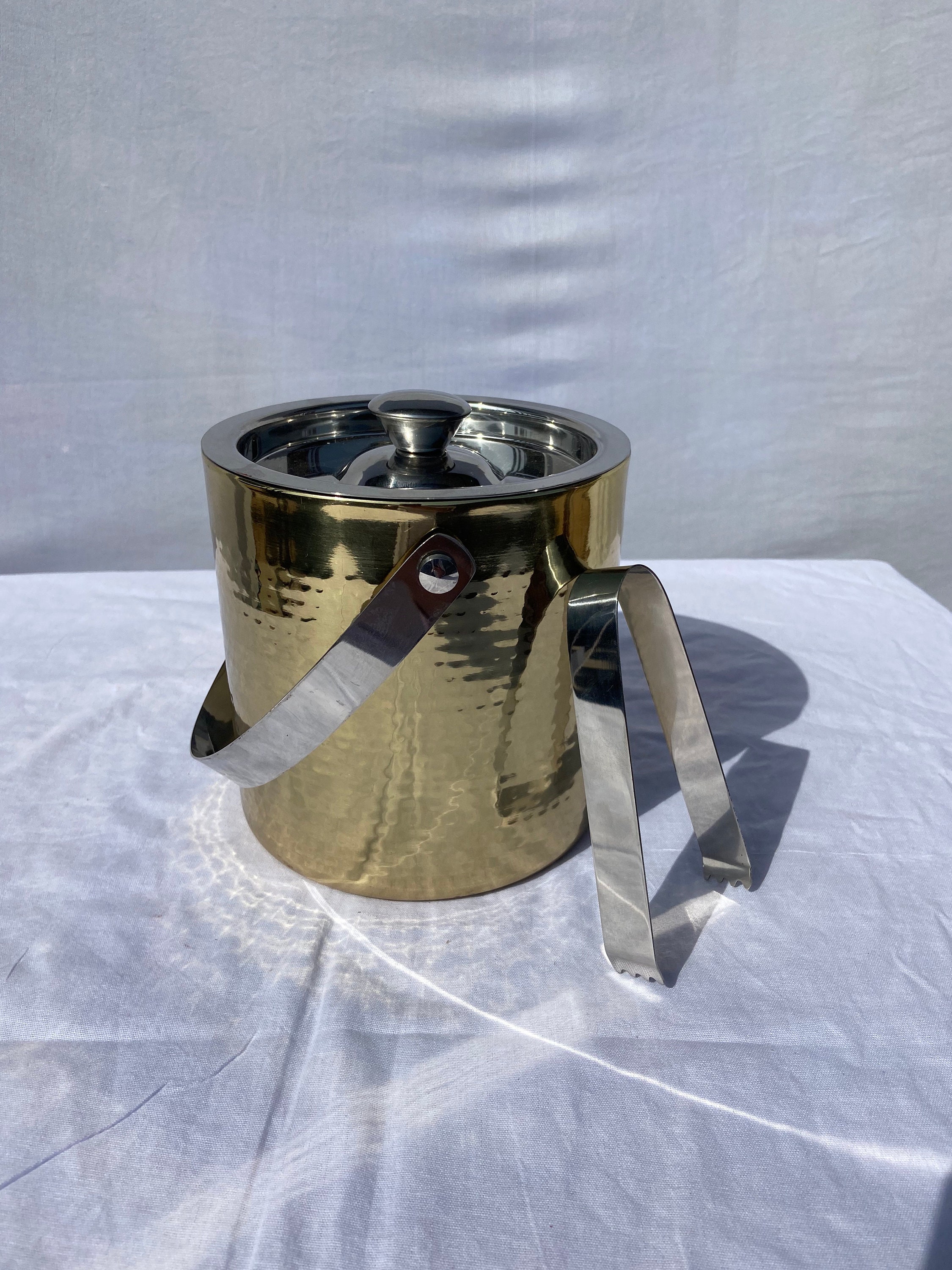 Gold finished steel ice bucket with tongs Etsy