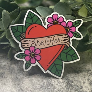 Express Pronoun Pride met 'She/Her' Sticker - Waterdicht, weerbestendig en vaatwasmachinebestendig!