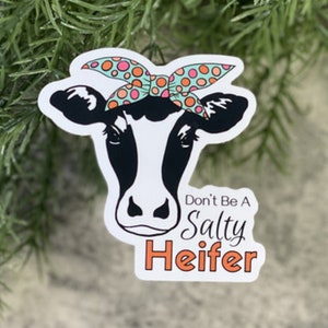 Libérez le piquant et impertinent vous ! Autocollant en vinyle Don't Be a Salty Heifer - Imperméable, résistant aux intempéries et au lave-vaisselle!