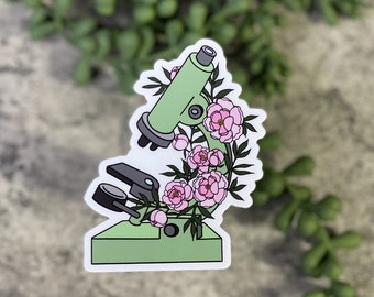 Discover Microscopic Magic Dive into Science with Pink Peony Microscope Vinyl Sticker! Waterproof, Weatherproof, and Dishwasher Safe!
