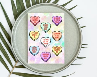 Realistic Conversation Hearts Funny Love Greeting Card - Blank Inside