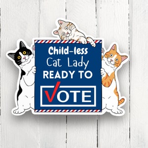 Sticker femme chat sans enfant prête à voter