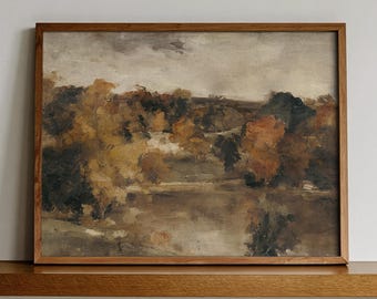 Golden Autumn Pond Art Print, Rustic Country Landscape Artwork, PRINTABLE Digital Art Download North Prints A-116