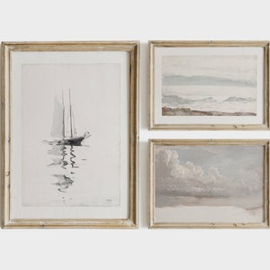 Neutral Vintage Coastal Print Set: Sailboat, Landscape, Cloud (Digital Printable) S-27