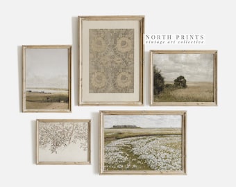 Vintage Green Neutral Gallery Wall Set: Landscape & Botanical Prints (Digital Printable) S5-10