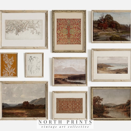 Printable Vintage Gallery Wall Art SET Antique Prints Warm - Etsy