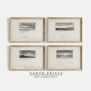 Antique Coastal Sketches Gallery Wall Print Set of FOUR | Vintage Unique Neutral Drawings Art | North Pints | DIGITAL PRINTABLE | S4-19