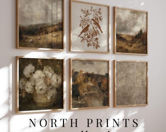 Autumn Vintage SQUARE Gallery Art Set of Six, Fall Farmhouse Wall Art Collection, PRINTABLE Digital Art Download S6-43