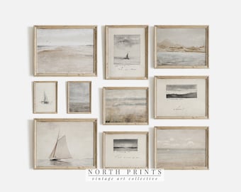 Coastal Gallery Wall Art SET Digital Prints | Vintage Seaside Sailboat Neutral Tones | PRINTABLE North Prints | S10-20