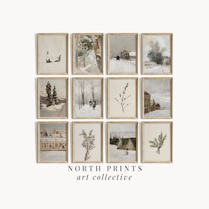 Winter Gallery Wall Art Bundle Vintage Neutral Holiday Living Room Decor | PRINTABLE Collection of 12 | North Prints DOWNLOAD | WS-23