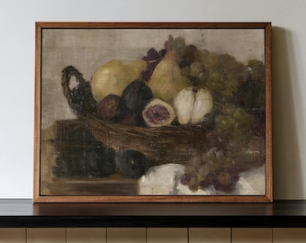 Vintage Fruit Still Life Printable Wall Art, Antique Pears & Figs Painting, Classic Kitchen Decor, Timeless Botanical Artwork 13-193