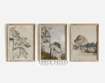 Vintage Muted Landscape Print Set: Neutral Tree Art (Printable Digital Download) S3-27