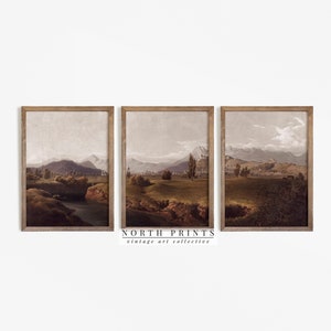 3 panneaux d&#39;art mural paysager rustique | paysage vintage de mauvaise humeur à imprimer | S3-9
