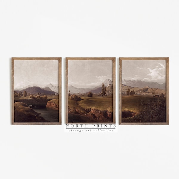 Rustic 3 Piece Panel Landscape Wall Art | Vintage Moody Landscape PRINTABLE | S3-9